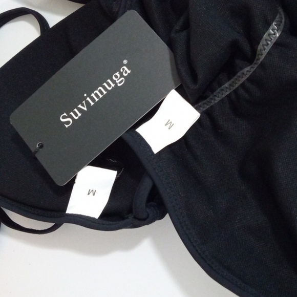 BLACK HALTER TIE TRIANGLE SLIDE STRING HIPSTER BIKINI SET SIZE MEDIUM NWT - Picture 10 of 10